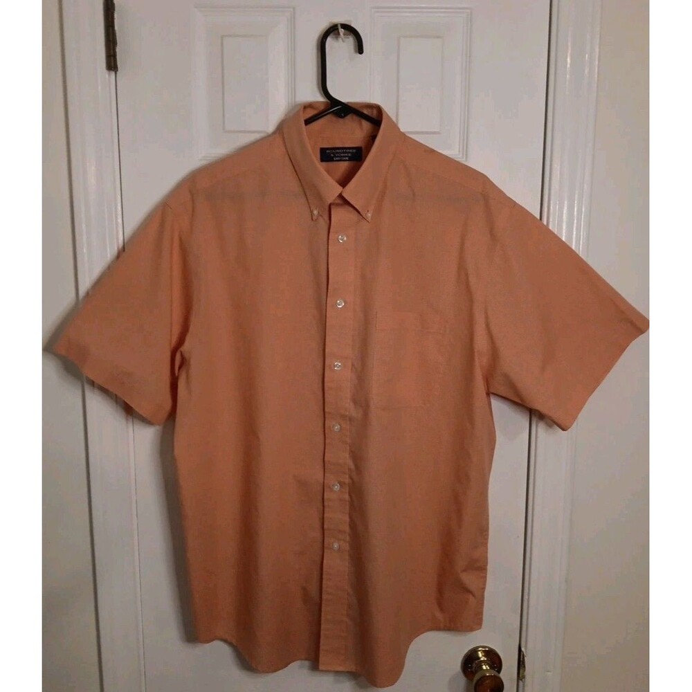 Men's Roundtree Yorke Button Down Shirt Large Short Sleeve Apricot